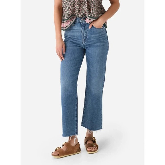 Frame Le Jane Crop Raw Fray Jeans Women 36 (Tag 32) Blue High Rise Designer - Picture 1 of 10